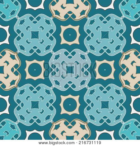 Arabesque ismalic blue seamless pattern. Vector illustration for your arabic background design