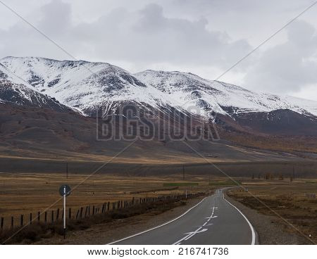 Federal highway Chuysky tract passing through the Altai Mountains. Russia, the Altai Republic