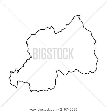 Rwanda map of black contour curves on white background of vector illustration
