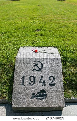Petersburg, Russia - July 2, 2017: Piskaryovskoye Memorial Cemetery. Place Of Mass Graves Of Victims