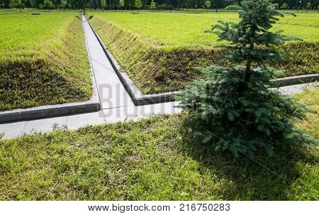 Petersburg, Russia - July 2, 2017: Piskaryovskoye Memorial Cemetery. Place Of Mass Graves Of Victims