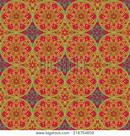 Indian, Islamic, Arabic, Oriental, Moroccon, Turkish, Chinese motif. Seamless floral ornament Oriental print-vector illustration. Mandala vivid texture original design