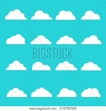 Cloud icon set. Method for delivering information technology services through web-based tools and applications. Vector flat style cartoon illustration isolated on blue background
