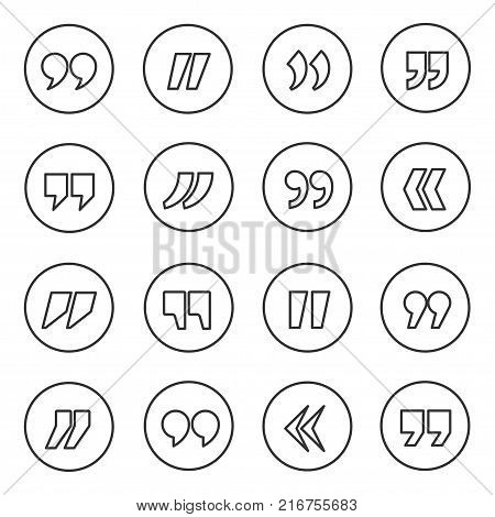 Quote marks outline. Quotemarks, speech marks, inverted commas or talking marks collection. Vector line art illustration isolated on white background