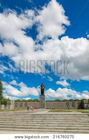 Petersburg, Russia - July 2, 2017: Piskaryovskoye Memorial Cemetery. Place Of Mass Graves Of Victims
