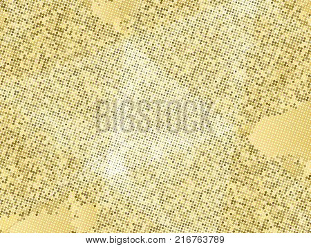 Gold sequins texture. Abstract halftone background. Vector golden pattern of round elements