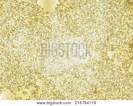 Gold sequins texture. Abstract halftone background. Vector golden pattern of round elements