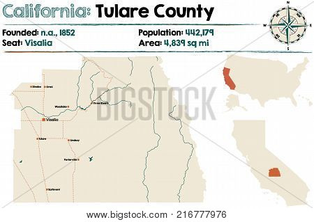 Large and detailed map of Tulare County, California