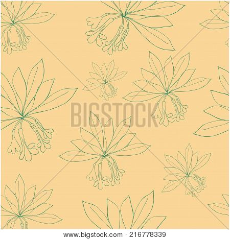 Seamless pattern with rododendron flowers and leaves.  on beige
