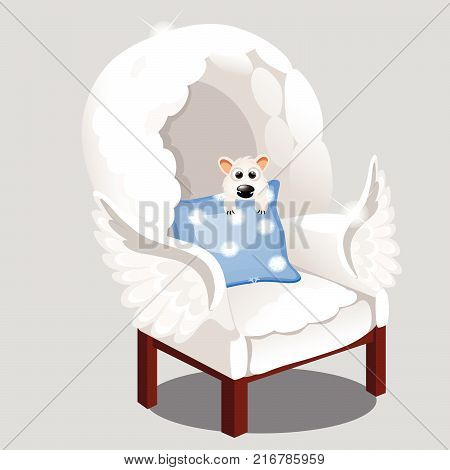 Armchair of clouds isolated on grey background. Vector cartoon close-up illustration.