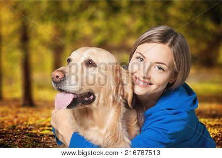 Young dog woman young adult background view beautiful