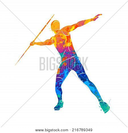 Abstract Javelin Thrower from splash of watercolors. Photo illustration of paints.