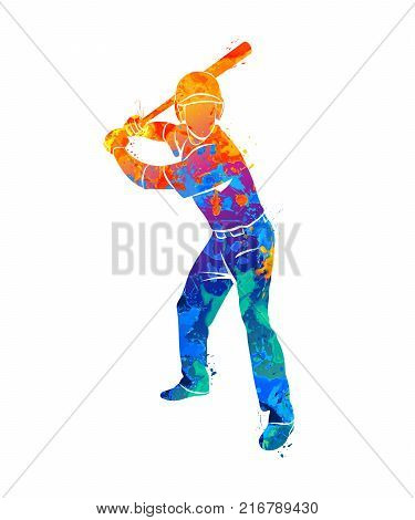Abstract baseball player hitting the ball out of the splash watercolor. Photo illustration of paints.