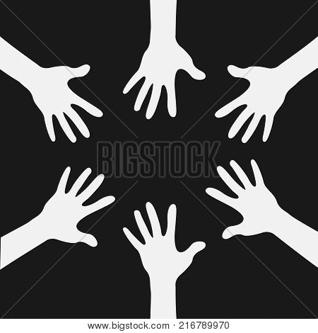 Hands symbolizing a teamwork. Business concept. Child hands. Vector stock.