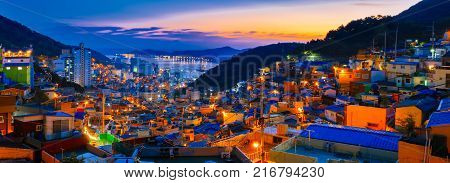 busan gamcheon culture village sunset cityscape in south korea