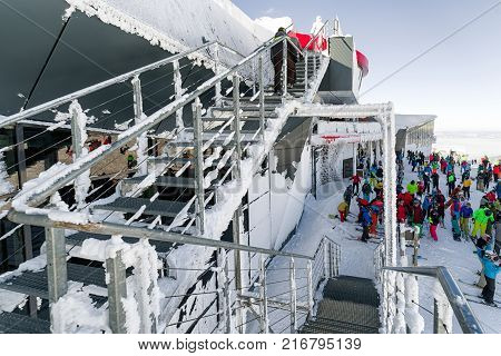 JASNA SLOVAKIA - DECEMBER 2: Cableway Funitel in winter resort Jasna in Low Tatras mountains on December 2 2017 in Jasna