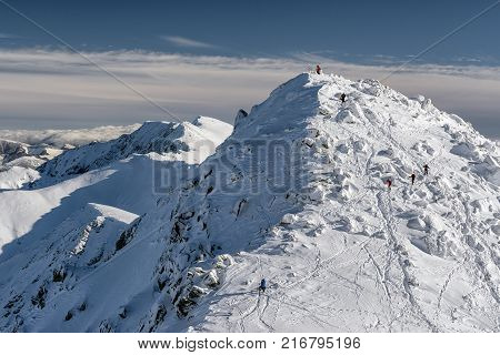 Cold snowy winter in Low Tatras mountains. Hill Chopok amd Dumbier at background Slovakia