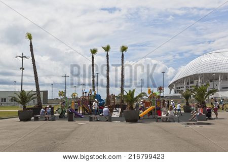 Adler, Krasnodar region, Russia - July 8, 2016: Playground in the Sochi Olympic Park near the stadium 