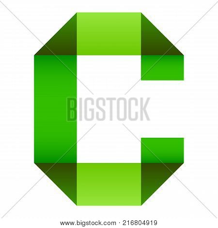Alphabet of folded paper letter C, vector illustration