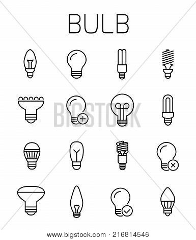 Bulb related vector icon set. Well-crafted sign in thin line style with editable stroke. Vector symbols isolated on a white background. Simple pictograms.