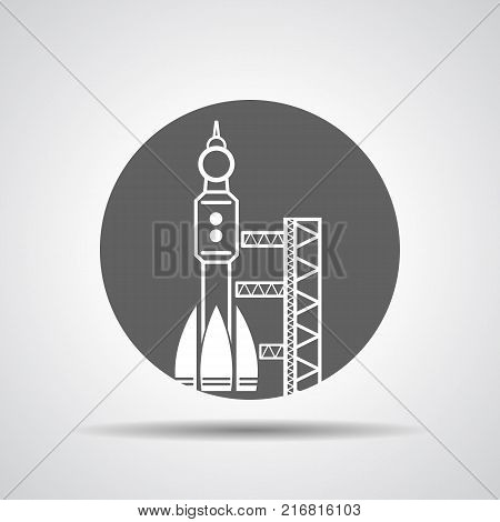 black launch site withrocket,  spaceport icon, vector illustration