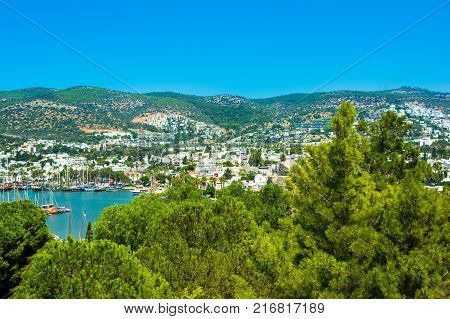 Panoramic view of Bodrum Aegean sea Turkey