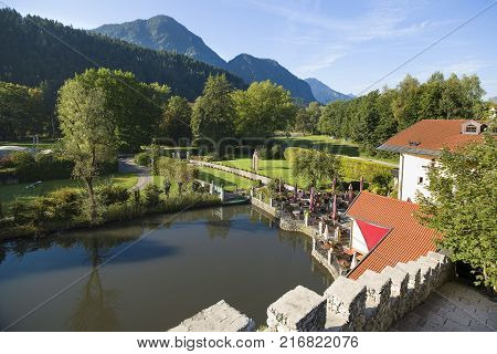 Reith im Alpbachtal Austria - 14 October 2016: Boutique Hotel Schloss Matzen in 1000 year old castle overlooking the Inn RiverReith im Alpbachtal Austria 14 October 2016