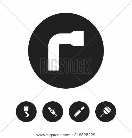Set Of 5 Editable Equipment Icons. Includes Symbols Such As Crane, Wheel Wrench, Putty Knife And More