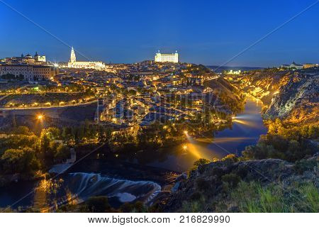 The historic old city of Toledo in Spain at night