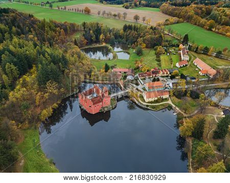 Castle Cervena Lhota in Czech Republic - aerial view - travel and architecture background