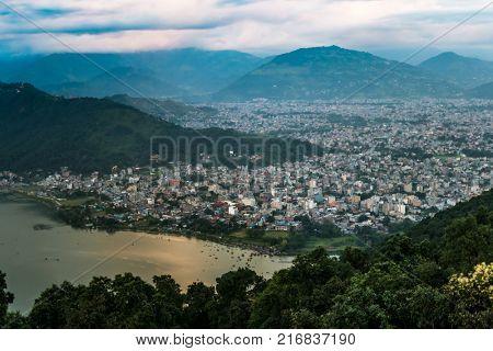 View on Pokhara city and Phewa lake, Nepal
