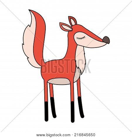 female fox cartoon with closed eyes expression colorful silhouette in white background vector illustration