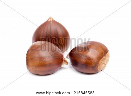 Tasty ripe chestnuts isolated on a white background