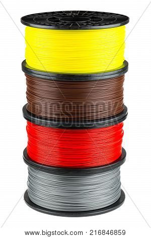 Four ABS or PLA filament coils for 3d print isolated on white background