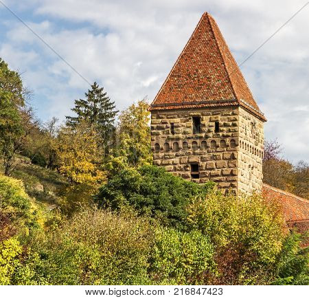 Maulbronn, Germany - oktober 19, 2017 Monastery Maulbronn from outside at a partly cloudy day