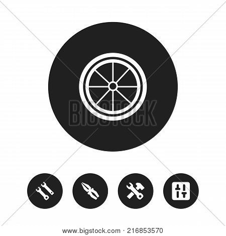 Set Of 5 Editable Service Icons. Includes Symbols Such As Settings, Tyre, Fix Tool And More