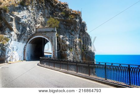 famous picturesque winding road of Amalfi coast, Italy, retro toned