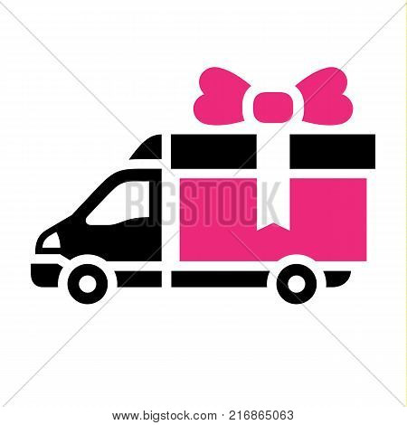 Delivery truck, flat pink icon. Vector illustration
