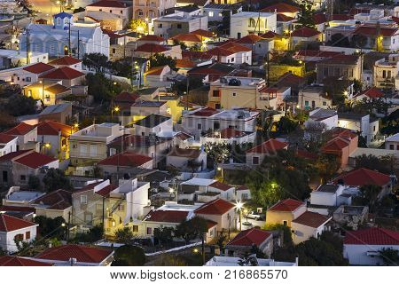 Evening view of Psara village from a nearby hill.