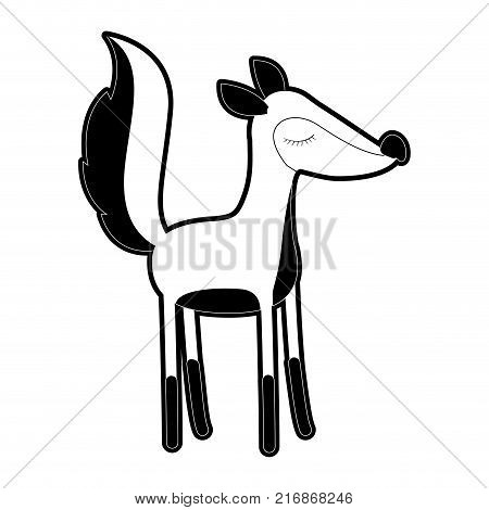 female fox cartoon with closed eyes expression in black silhouette with thick contour vector illustration