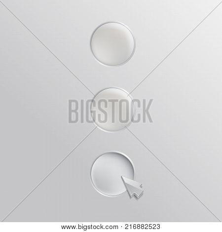Three white buttons with cursor. Infographics template design. EPS10 vector.