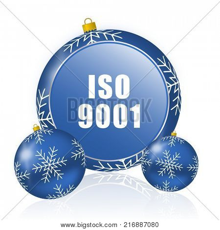 Iso 9001 blue christmas balls icon