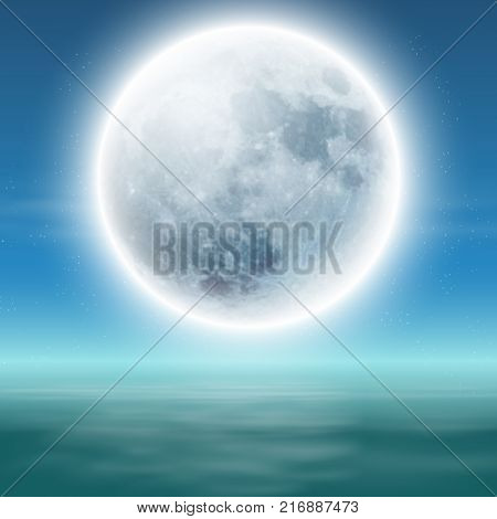 Sea with full moon at night. EPS10 vector.