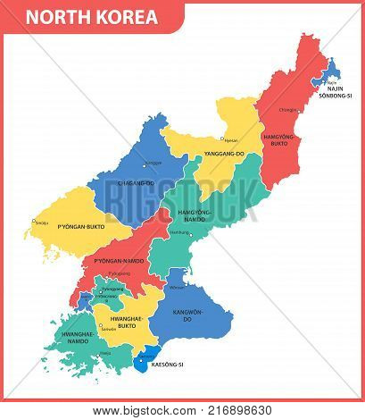 The detailed map of the North Korea with regions or states and cities, capital
