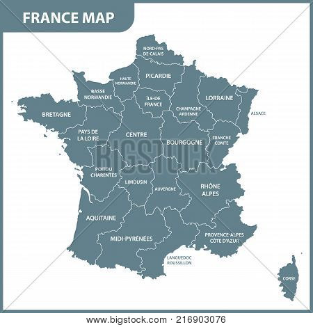 The detailed map of the France with regions or states