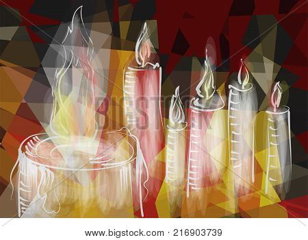 abstract burning candles on a multcolor background