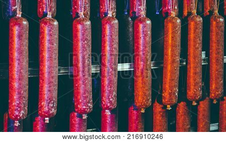 hang sausage warehouse meat production factory meat