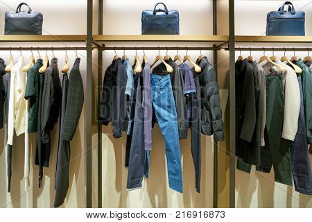 ROME, ITALY - CIRCA NOVEMBER, 2017: Bottega Veneta clothing on display at a second flagship store of Rinascente in Rome.