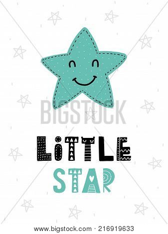 Colorful childish vector card. Lettering with illustration in Scandinavian style. Creative poster with star and phrase.