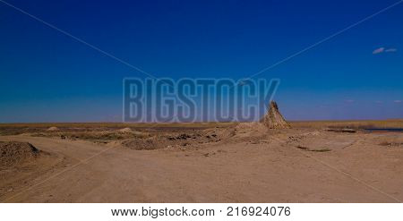 runed Urga fishing village at the shore of Sudochye lake aka part of former Aral sea at Karakalpakstan Uzbekistan